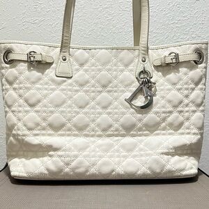 Dior White Quilted Tote Bag